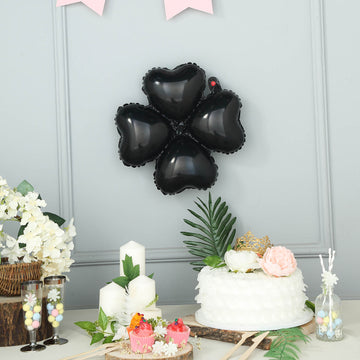 Shiny Black Four Leaf Clover Shaped Mylar Foil Latex Free Balloons 15"