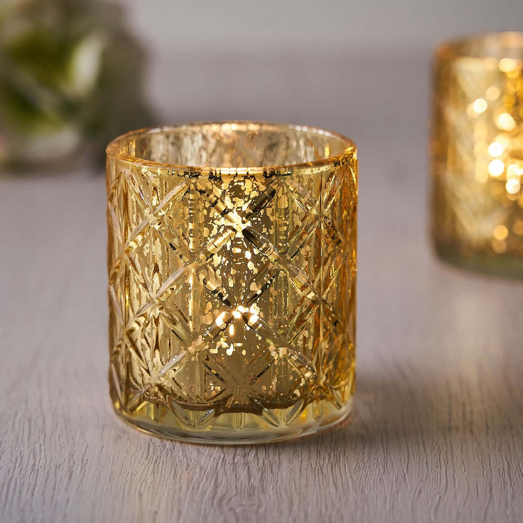 6-Pack Gold Mercury Glass Geometric Candle Holders | eFavormart.com