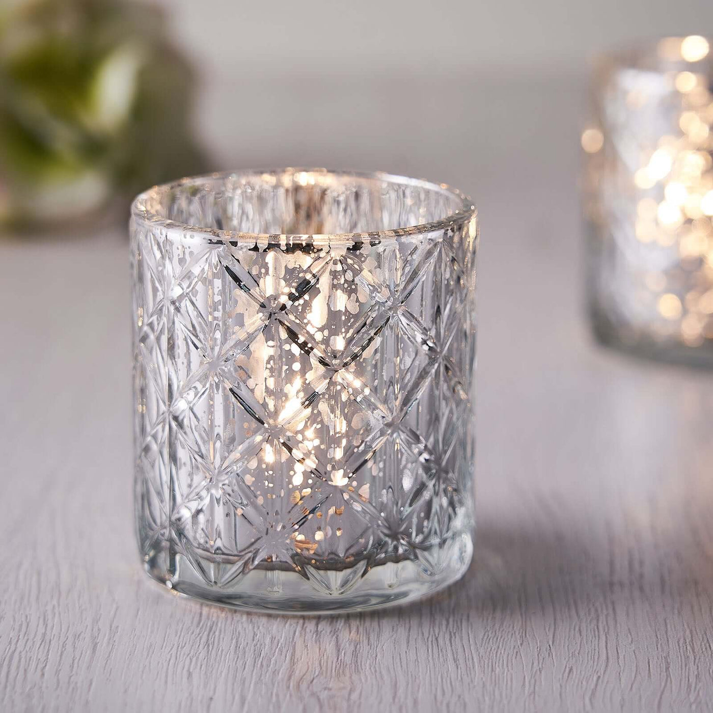 6-Pack Silver Mercury Glass Geometric Candle Holders | eFavormart.com