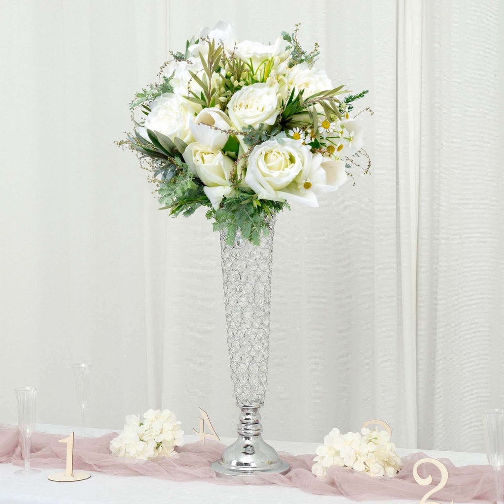 Silver Crystal Beaded Trumpet Vase Set | eFavormart.com