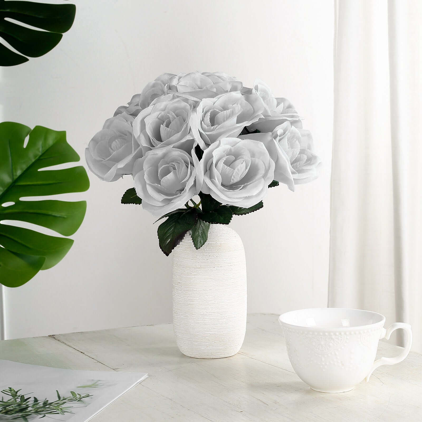 12 Silver Velvet-like Rose Bouquet Bush | eFavormart.com