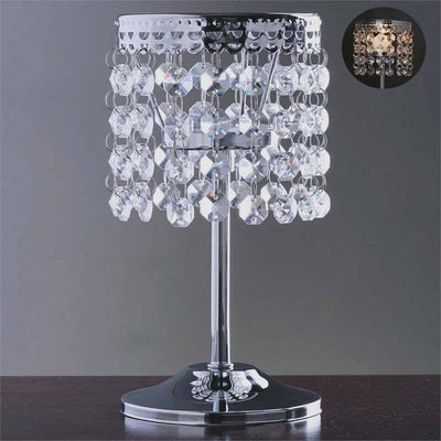 Crystal Beaded Chandelier Candle Holder 8" Silver - Metal Tealight Stand for Glamorous Pillar Candles