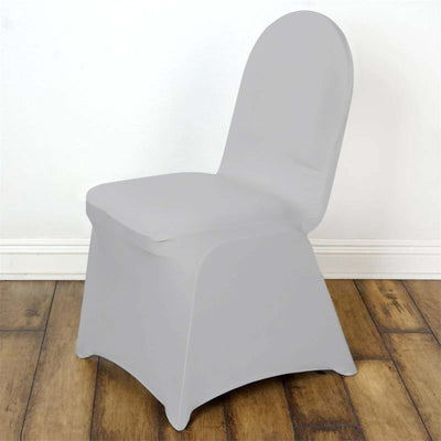 Spandex Stretch Fitted Banquet Chair Cover 160GSM Silver - Durable Slip-On Slipcover