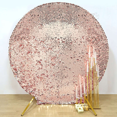 Sparkly Rose Gold Double Sided Big Payette Sequin Wedding Arch Backdrop Cover, Round Fitted Arbor Cover 7.5ft