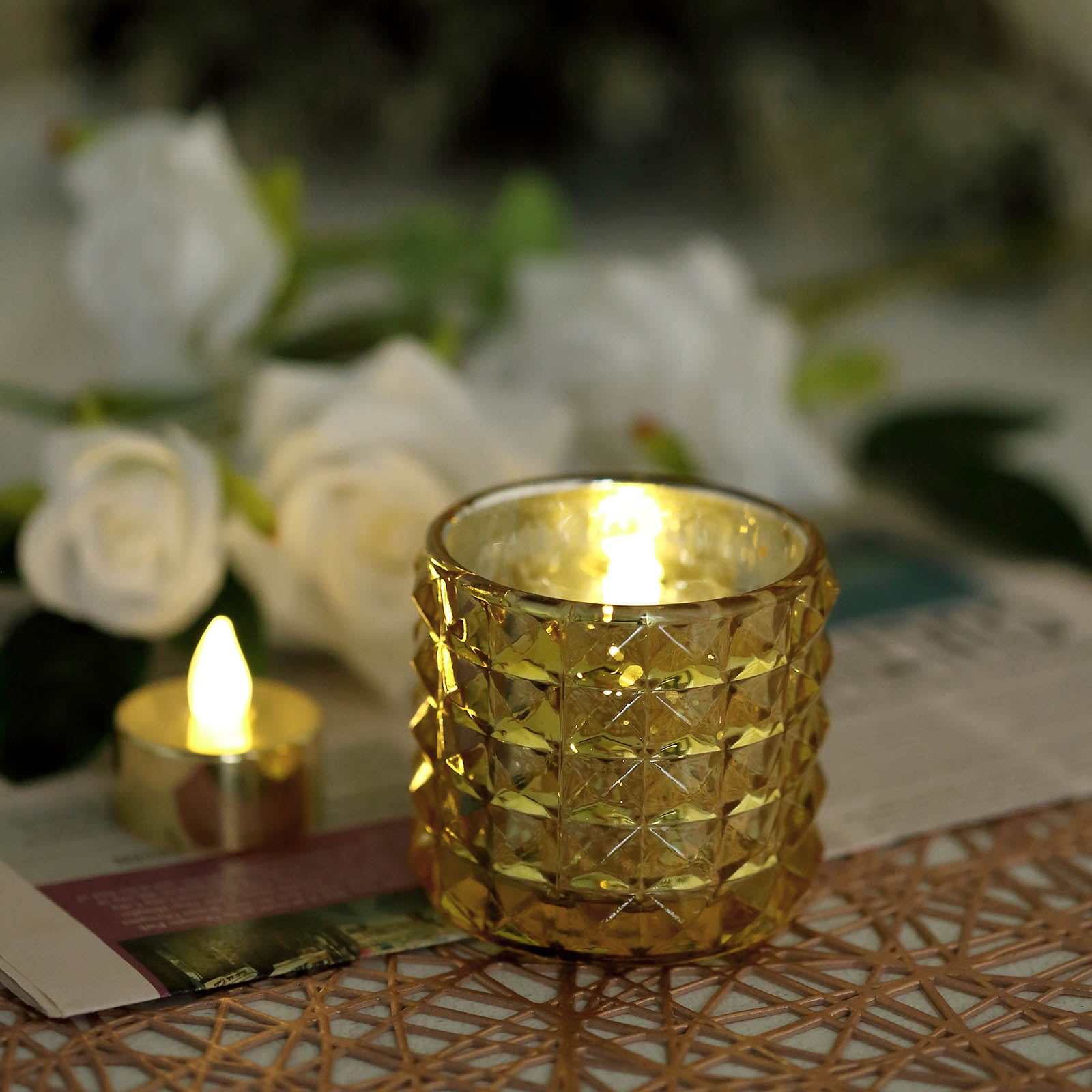 Efavormart 2 Pack Gold/Black Metal with Acrylic Crystal Tealight