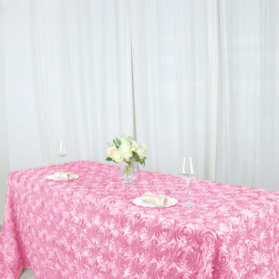 Satin Rectangle Tablecloth 90"x132" Pink - Grandiose 3D Rosette Table Cover