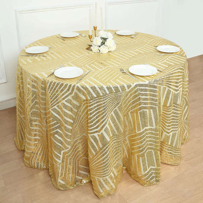 Sequin Round Tablecloth 120" Gold with Diamond Glitz Design - Seamless Chic Decor for Stylish Events