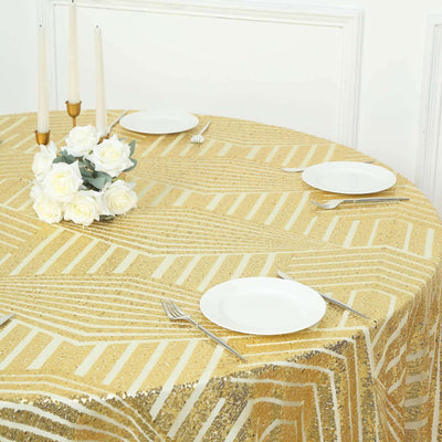 Sequin Round Tablecloth 120" Gold with Diamond Glitz Design - Seamless Chic Decor for Stylish Events