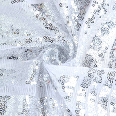 Sequin Round Tablecloth 120" Silver with Diamond Glitz Design - Seamless Table Cover