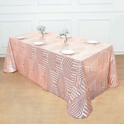 Sequin Rectangle Tablecloth 90"x132" Rose Gold with Diamond Pattern Design - Seamless Shimmering Decor Table Topper