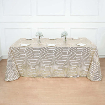 Sequin Rectangle Tablecloth 90"x132" Champagne with Diamond Pattern Design - Seamless Shimmering Decor Table Topper