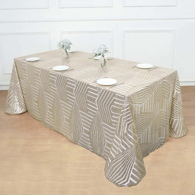 Sequin Rectangle Tablecloth 90"x132" Champagne with Diamond Pattern Design - Seamless Shimmering Decor Table Topper