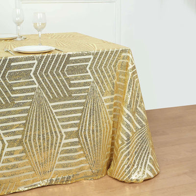 Sequin Rectangle Tablecloth 90"x132" Gold with Diamond Pattern Design - Seamless Shimmering Decor for Special Occasions