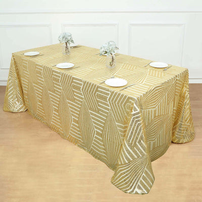 Sequin Rectangle Tablecloth 90"x132" Gold with Diamond Pattern Design - Seamless Shimmering Decor for Special Occasions