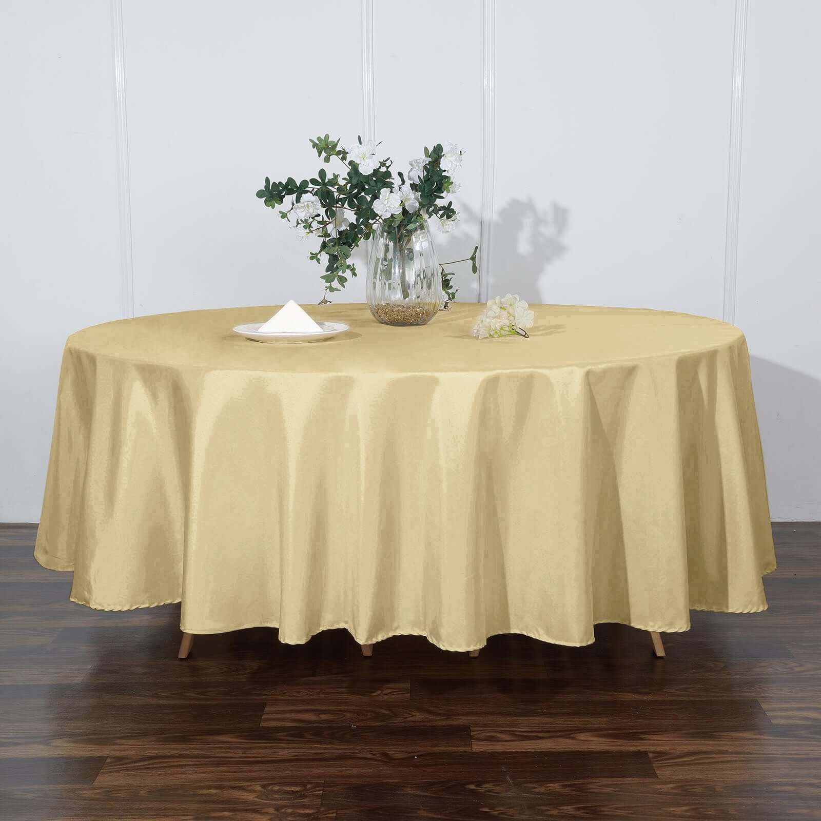 108 In Champagne Polyester Round Tablecloth | eFavormart.com