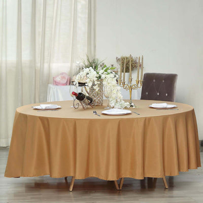 Polyester Round Tablecloth 108" Gold - Durable and Stain-Resistant for Easy Maintenance
