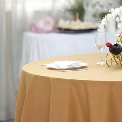 Polyester Round Tablecloth 108" Gold - Durable and Stain-Resistant for Easy Maintenance