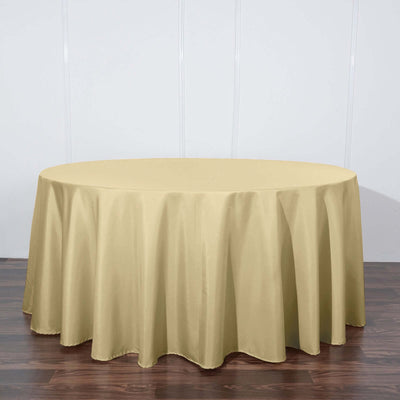 Polyester Round Tablecloth 120" Champagne - Durable & Seamless Table Cover