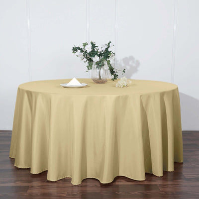 Polyester Round Tablecloth 120" Champagne - Durable & Seamless Table Cover