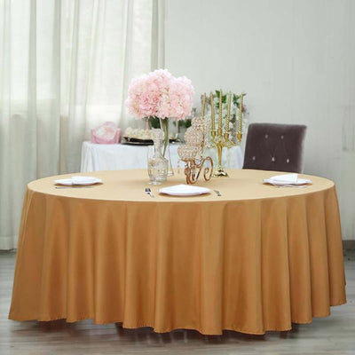Polyester Round Tablecloth 120" Gold - Durable & Seamless Design for Polished Event Styling