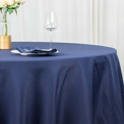 Premium Polyester Round Tablecloth 120" Navy Blue - Seamless 220GSM Table Cover