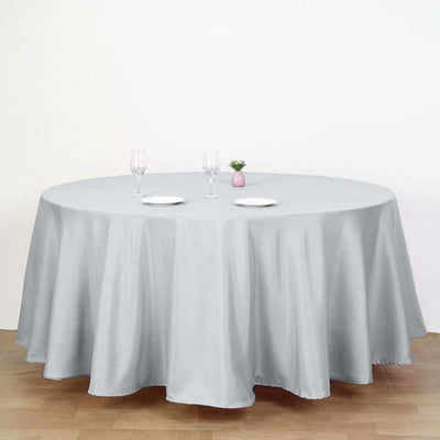 Polyester Round Tablecloth 120" Silver - Durable & Seamless Table Cover