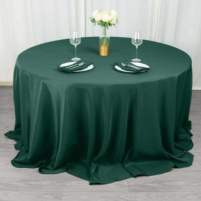 Premium Polyester Round Tablecloth 132" Hunter Emerald Green - Seamless 220GSM Table Cover