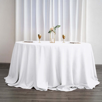 Polyester Round Tablecloth 132" White with Seamless Finish - Sophisticated Decor for Upscale Occasions
