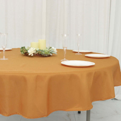 Polyester Round Tablecloth 70" Gold with Linen Texture - Sophisticated Decor for Everyday Use