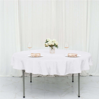 Polyester Round Tablecloth 70" White with Linen Texture - Sophisticated Decor for Everyday Use