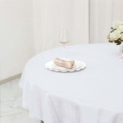 Polyester Round Tablecloth 70" White with Linen Texture - Sophisticated Decor for Everyday Use