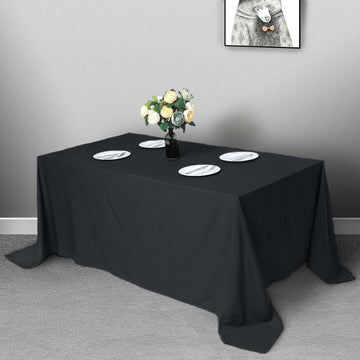 Black Seamless Polyester Rectangular Tablecloth 90"x132" for 6 Foot Table With Floor-Length Drop