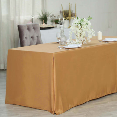 Polyester Rectangle Tablecloth 90"x132" Gold with Seamless Finish - Sophisticated Style for Wedding Receptions