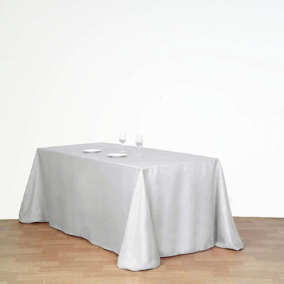 Polyester Rectangle Tablecloth 90"x132" Silver with Seamless Finish