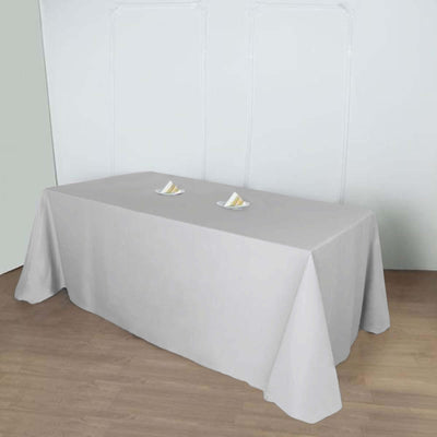 Polyester Rectangle Tablecloth 90"x156" Silver with Seamless Finish