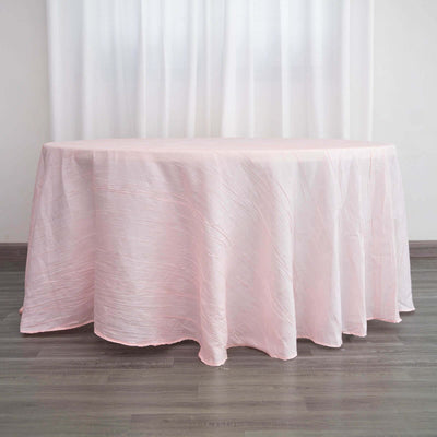 Taffeta Round Tablecloth 120" Blush with Accordion Crinkle Design - Seamless Finish