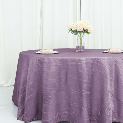 Taffeta Round Tablecloth 120" Violet Amethyst with Accordion Crinkle Design - Seamless Finish