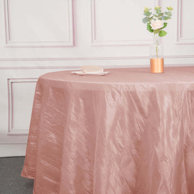 Taffeta Round Tablecloth 120" Dusty Rose with Accordion Crinkle Design - Seamless Finish