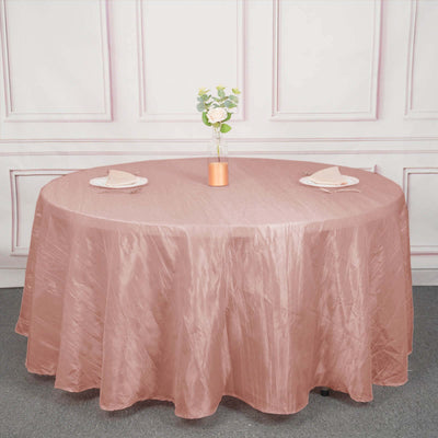 Taffeta Round Tablecloth 120" Dusty Rose with Accordion Crinkle Design - Seamless Finish