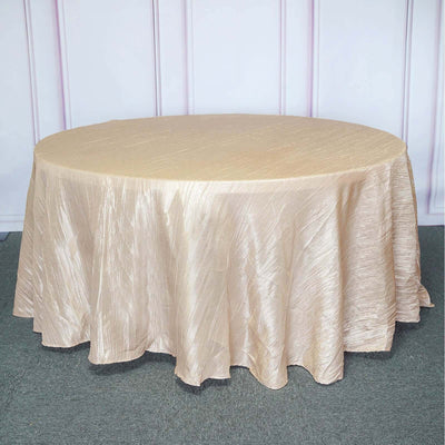 Taffeta Round Tablecloth 120" Beige with Accordion Crinkle Design - Seamless Finish