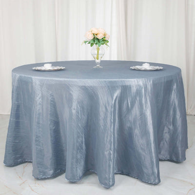 Taffeta Round Tablecloth 120" Dusty Blue with Accordion Crinkle Design - Seamless Finish