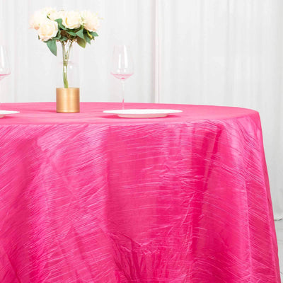 Taffeta Round Tablecloth 120" Fuchsia with Accordion Crinkle Design - Seamless Finish