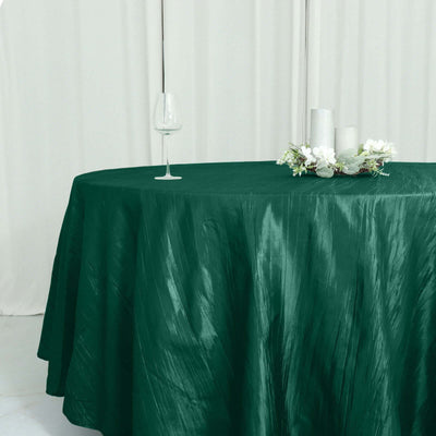 Taffeta Round Tablecloth 120" Hunter Emerald Green with Accordion Crinkle Design - Seamless Finish
