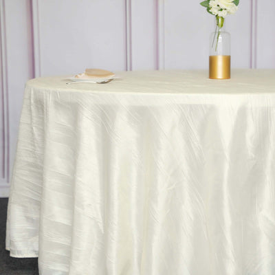 Taffeta Round Tablecloth 120" Ivory with Accordion Crinkle Design - Seamless Finish