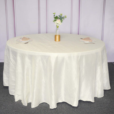 Taffeta Round Tablecloth 120" Ivory with Accordion Crinkle Design - Seamless Finish