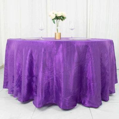 Taffeta Round Tablecloth 120" Purple with Accordion Crinkle Design - Seamless Finish