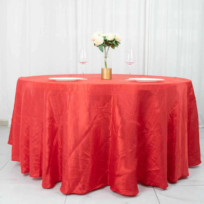 Taffeta Round Tablecloth 120" Red with Accordion Crinkle Design - Seamless Finish