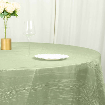 Taffeta Round Tablecloth 120" Sage Green with Accordion Crinkle Design - Seamless Finish
