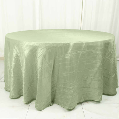 Taffeta Round Tablecloth 120" Sage Green with Accordion Crinkle Design - Seamless Finish