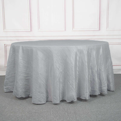 Taffeta Round Tablecloth 120" Silver with Accordion Crinkle Design - Seamless Finish